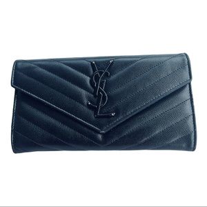 YSL Yves Saint Laurent Monogram Matellase Flap Wallet